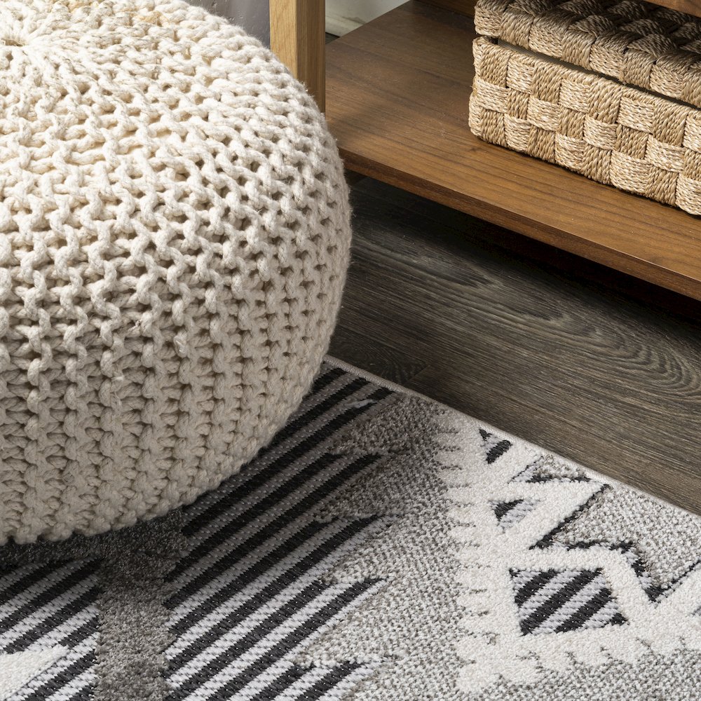 Sumak High-Low Pile Neutral Diamond Kilim Area Rug. Picture 5