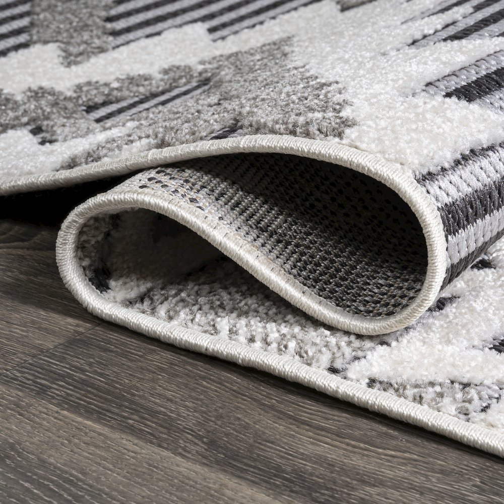 Sumak High-Low Pile Neutral Diamond Kilim Area Rug. Picture 8