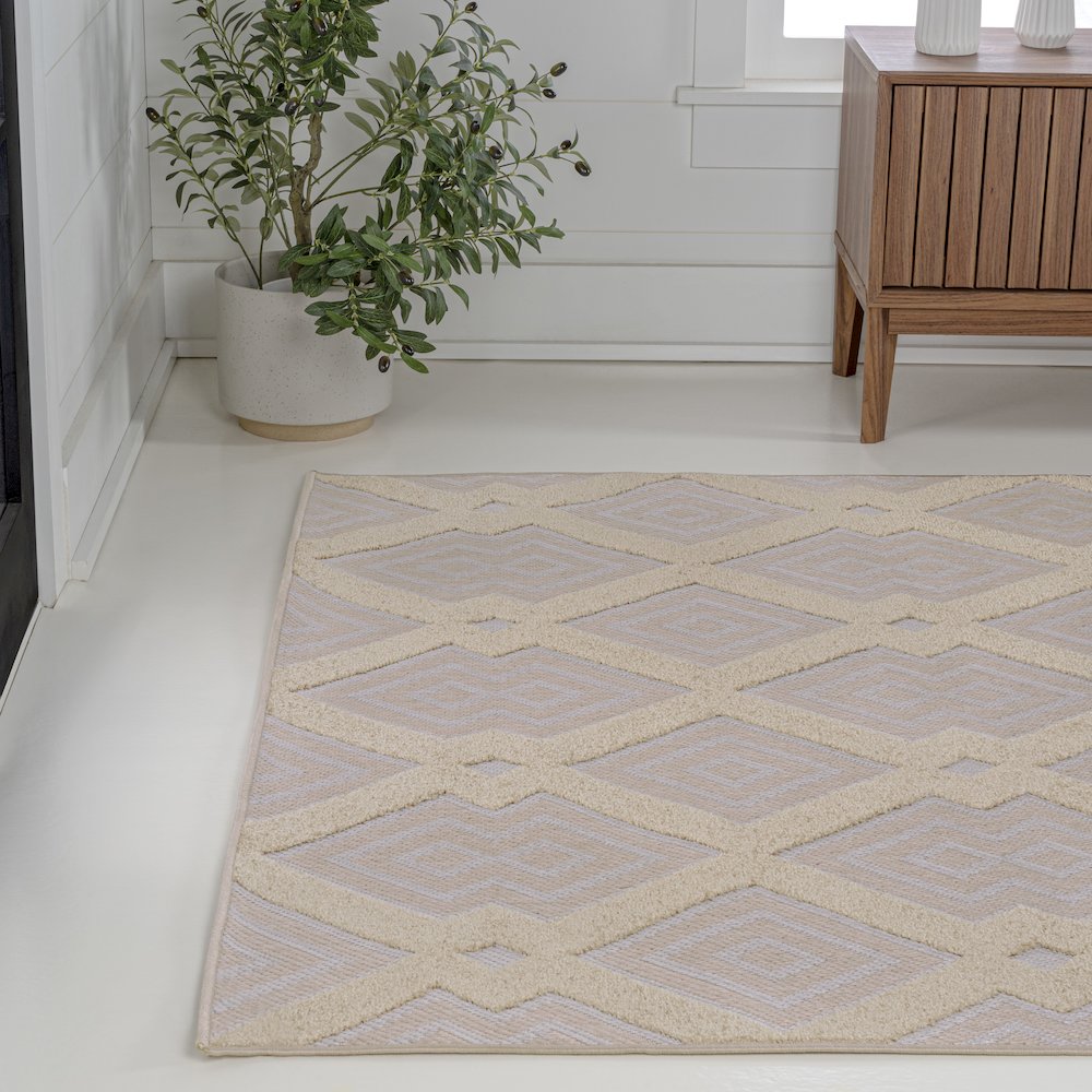 Duwun High-Low Pile Ogee Trellis Tone On Tone Indoor/Outdoor Area Rug. Picture 3