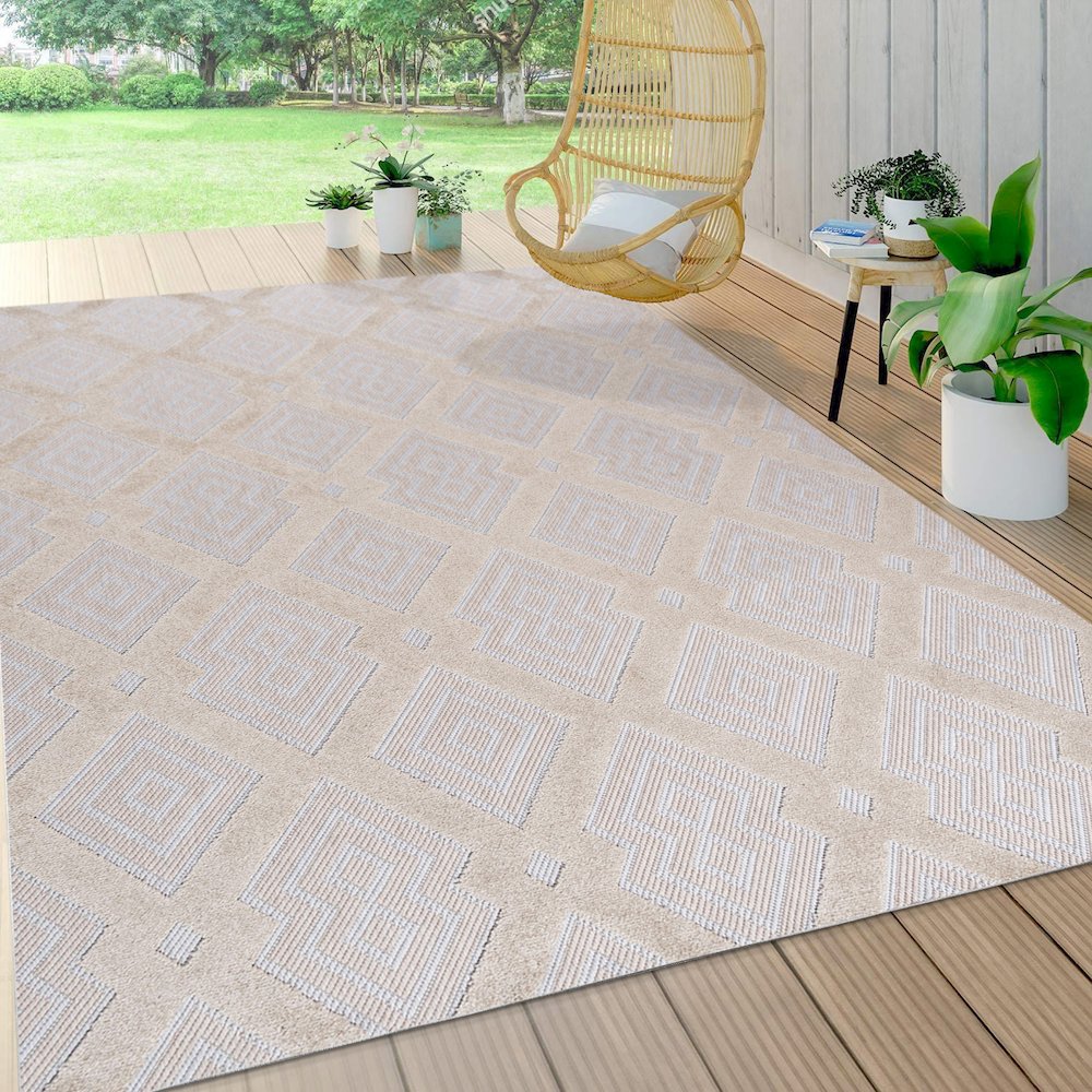 Duwun High-Low Pile Ogee Trellis Tone On Tone Indoor/Outdoor Area Rug. Picture 5