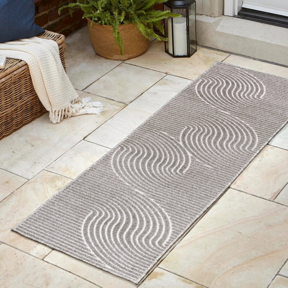 Hallie High-Low Minimalist Curve GeometricIndoor/Outdoor Runner Rug. Picture 1