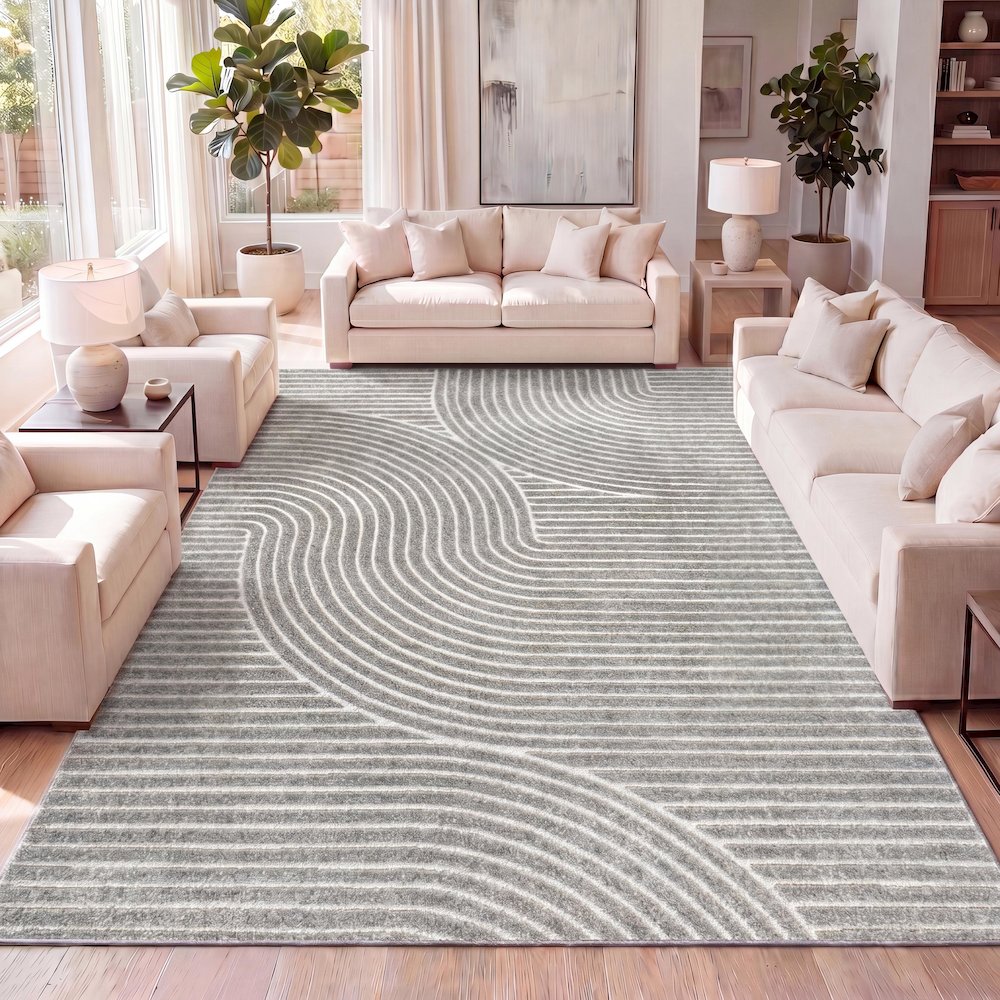 Skagen Minimalist Curve Geometric Area Rug. Picture 11
