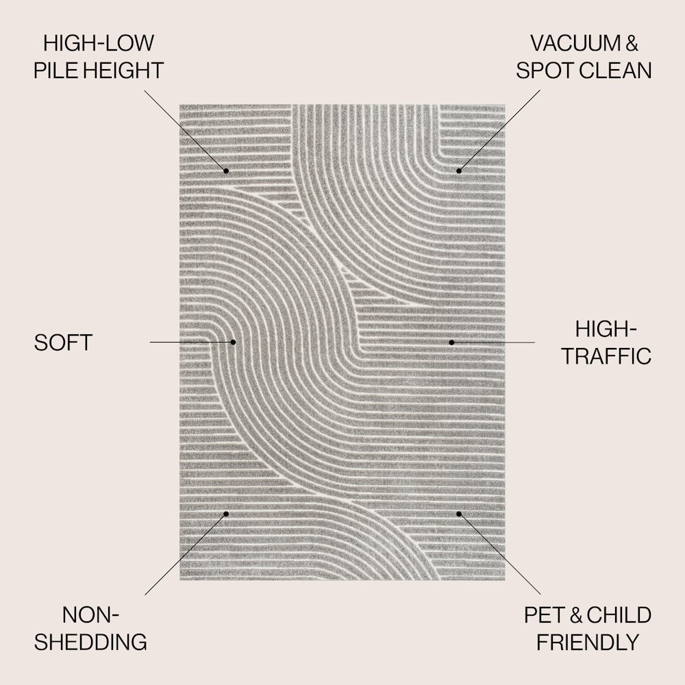 Hallie High-Low Minimalist Curve GeometricIndoor/Outdoor  Rug. Picture 3