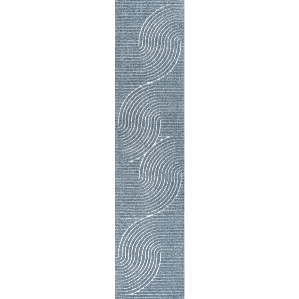 Hallie High-Low Minimalist Curve Geometric Indoor/Outdoor Runner Rug. Picture 1