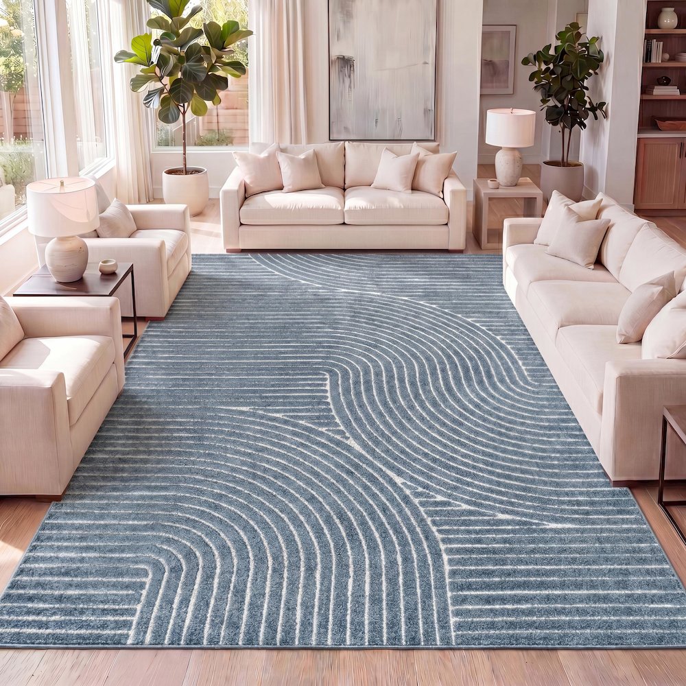 Hallie High-Low Minimalist Curve Geometric Indoor/Outdoor Area Rug. Picture 7