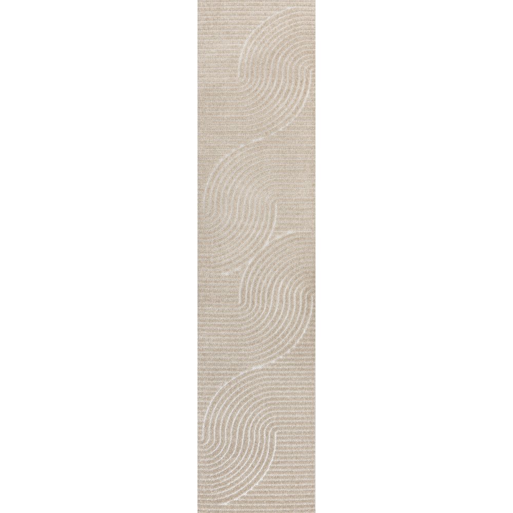 Hallie High-Low Minimalist Curve Geometric Indoor/Outdoor Runner Rug. Picture 1