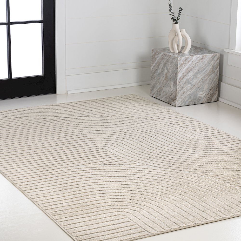 Hallie High-Low Minimalist Curve Geometric Indoor/Outdoor Area Rug. Picture 3