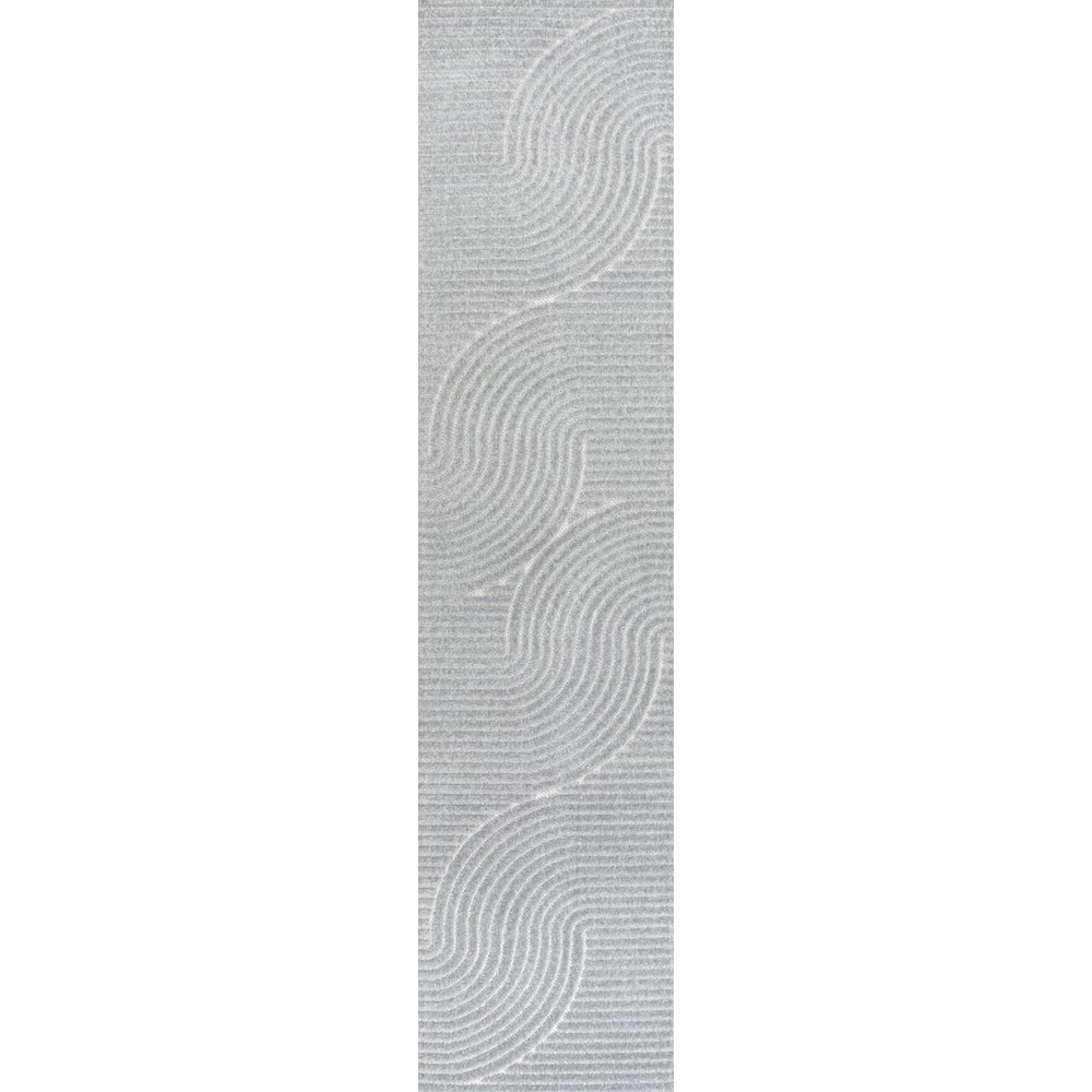 Hallie High-Low Minimalist Curve Geometric Indoor/Outdoor Runner Rug. Picture 1