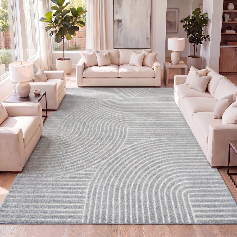 Hallie High-Low Minimalist Curve Geometric Indoor/Outdoor Area Rug. Picture 7