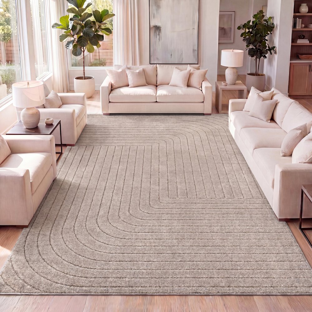 Minimalist Angle Geometric Light Taupe 5 ft. x 8 ft. Indoor/Outdoor Area Rug. Picture 7