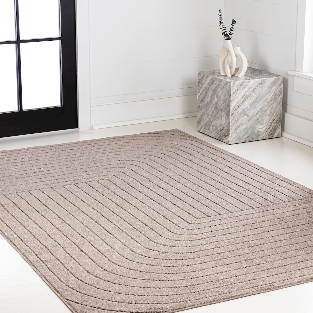 Minimalist Angle Geometric Light Taupe 3 ft. x 5 ft. Indoor/Outdoor Area Rug. Picture 3