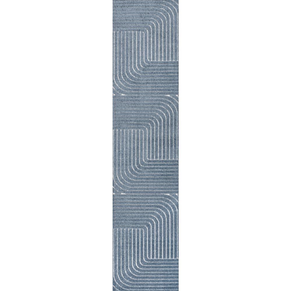 Minimalist Angle Geometric Dark Blue 2 ft. x 8 ft. Indoor/Outdoor Runner Rug. Picture 1