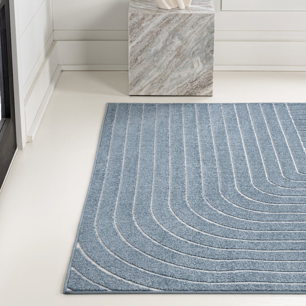 Minimalist Angle Geometric Dark Blue/Cream 3 ft. x 5 ft. Indoor/Outdoor Area Rug. Picture 2