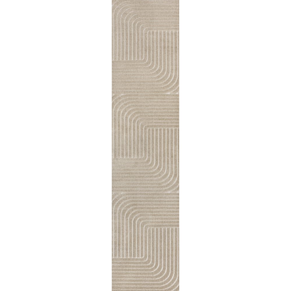 Minimalist Angle Geometric Beige/Cream 2 ft. x 8 ft. Indoor/Outdoor Runner Rug. Picture 1