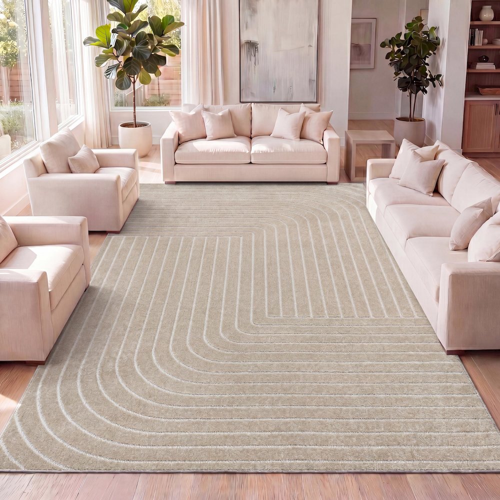 Minimalist Angle Geometric Beige/Cream 5 ft. x 8 ft. Indoor/Outdoor Area Rug. Picture 7
