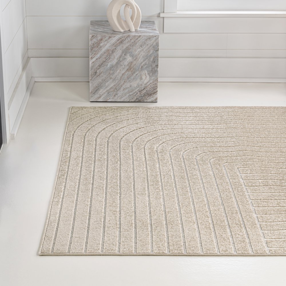 Minimalist Angle Geometric Beige/Cream 3 ft. x 5 ft. Indoor/Outdoor Area Rug. Picture 2