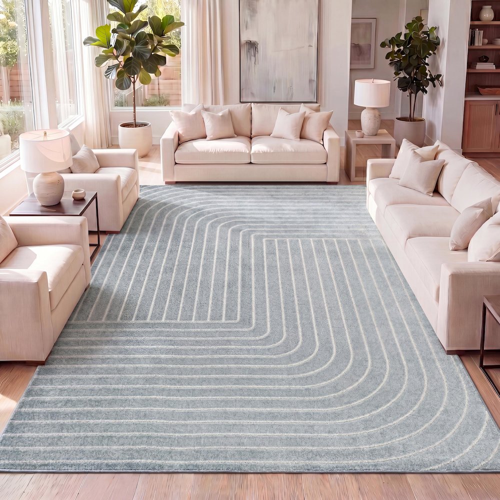 Minimalist Angle Geometric Light Blue 5 ft. x 8 ft. Indoor/Outdoor Area Rug. Picture 7