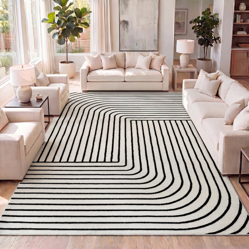 Odense High-Low Minimalist Angle Geometric Black/White 5 ft. x 8 ft. Area Rug. Picture 4
