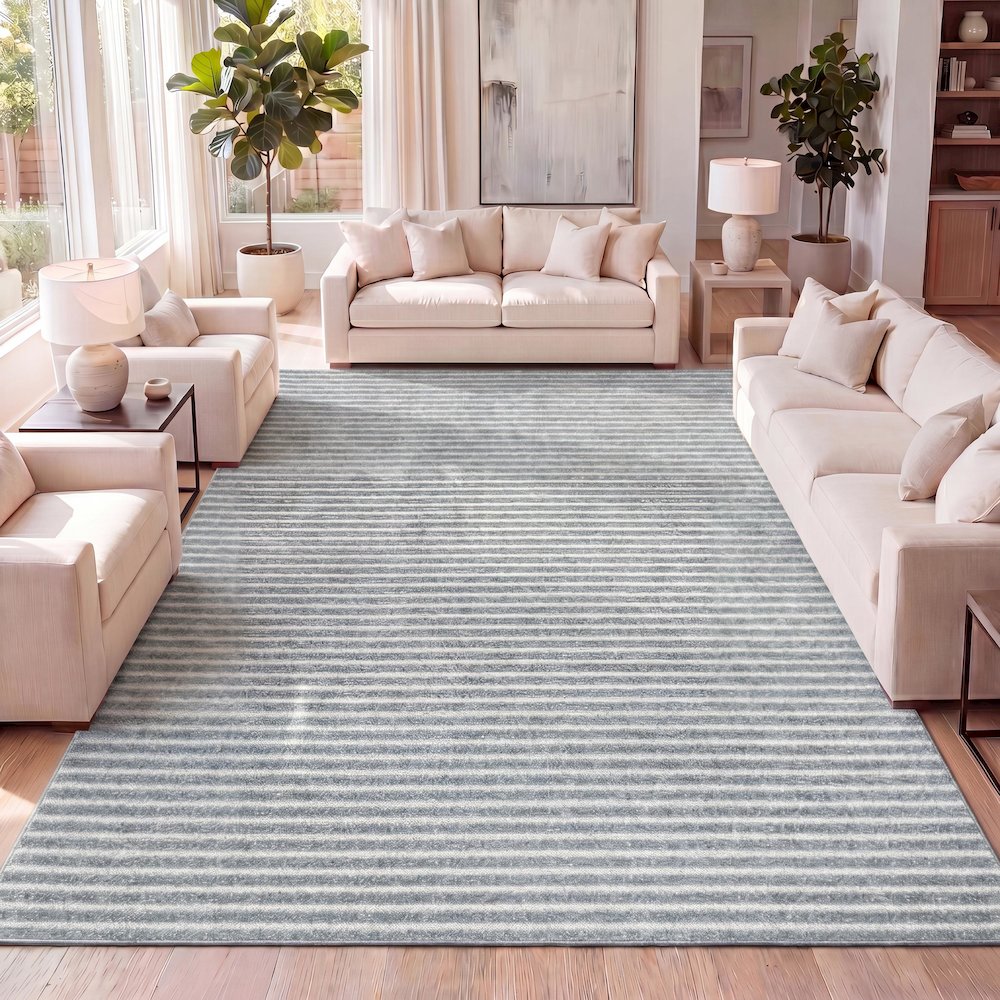 Aarhus Minimalist Scandi Striped Area Rug. Picture 9