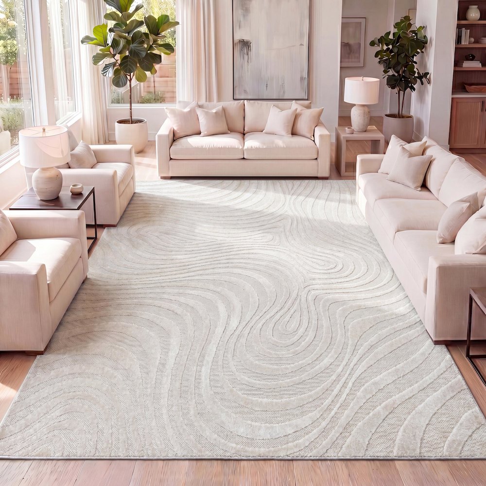 Maribo Abstract Groovy Striped Area Rug. Picture 9