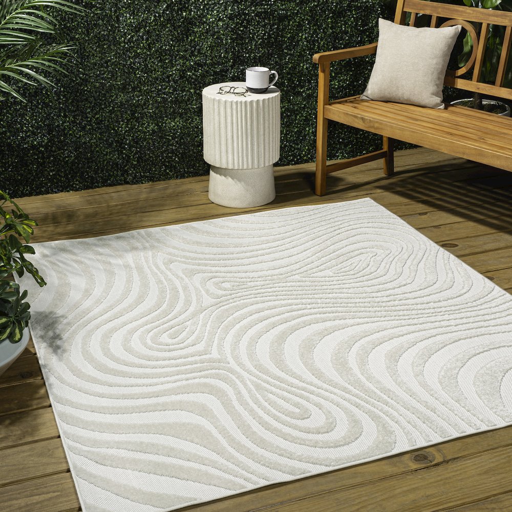 Maribo High-Low Abstract Groovy Striped  Indoor/Outdoor  Rug. Picture 1