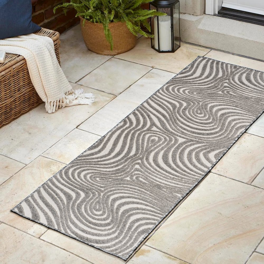 Maribo High-Low Abstract Groovy StripedIndoor/Outdoor Runner Rug. Picture 1