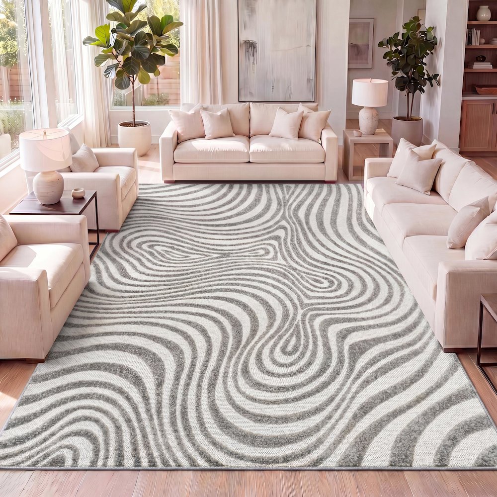 Maribo Abstract Groovy Striped Area Rug. Picture 9