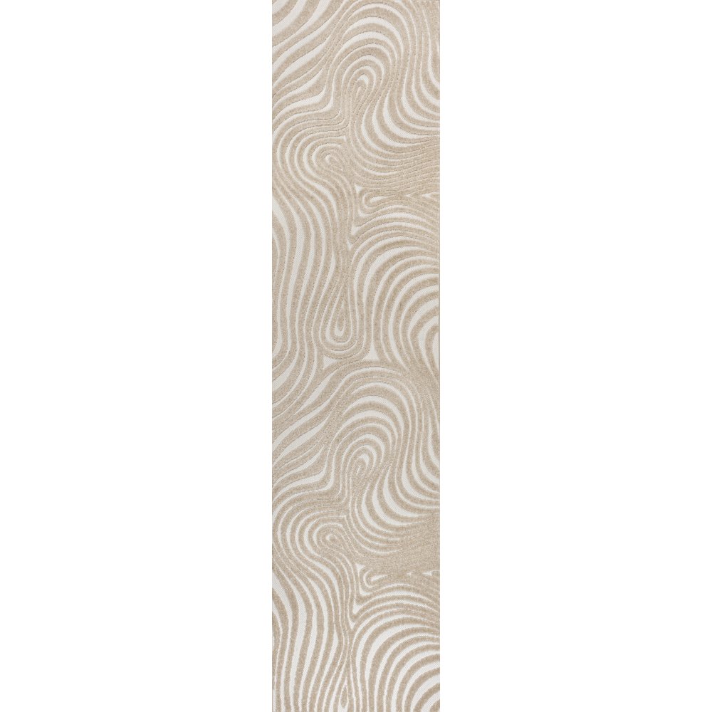 Abstract Groovy Striped Beige 2 ft. x 8 ft. Indoor/Outdoor Runner Rug. Picture 1