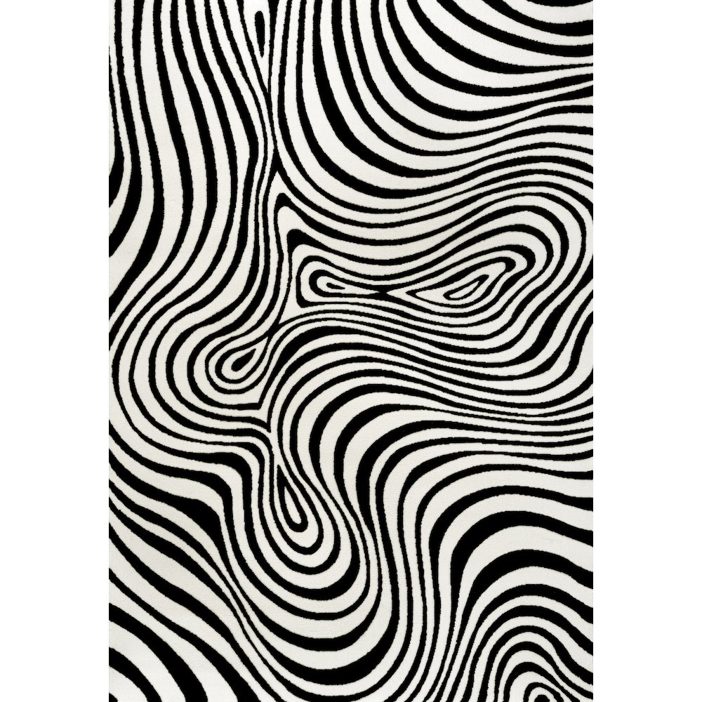 Maribo High-Low Abstract Groovy Striped Black/White 2 ft. x 8 ft. Area Rug. Picture 1