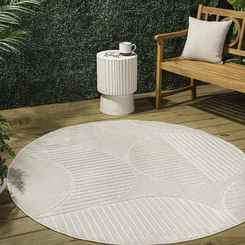 Nordby High-Low Geometric Arch Scandi Striped  Indoor/Outdoor  Rug. Picture 1