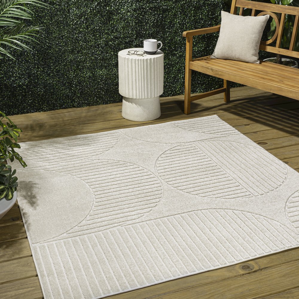 Nordby High-Low Geometric Arch Scandi Striped  Indoor/Outdoor  Rug. Picture 1