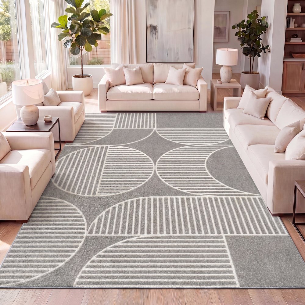 Nordby Geometric Arch Scandi Striped Area Rug. Picture 9