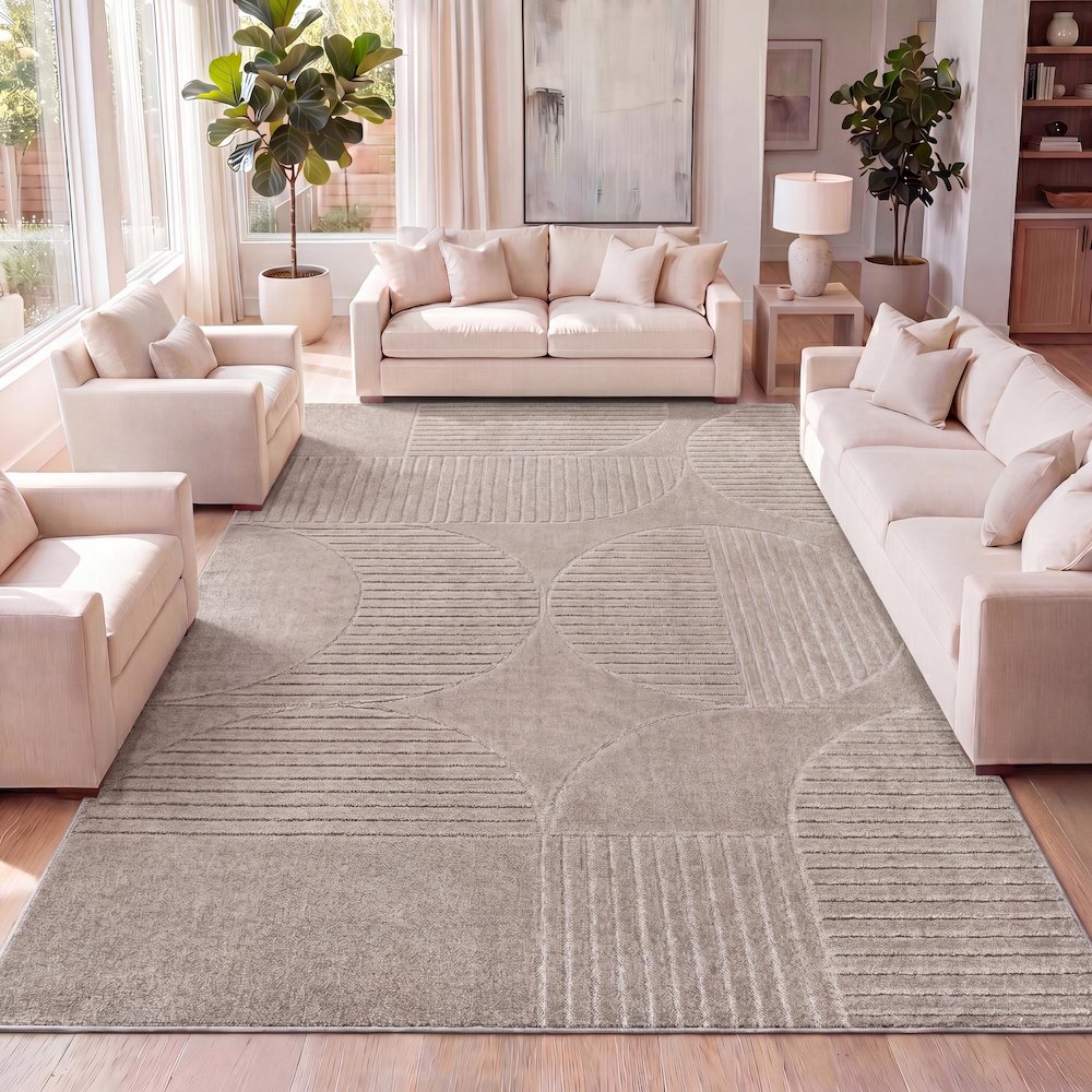 Nordby High-Low Geometric Arch Scandi Striped Indoor/Outdoor Area Rug. Picture 7