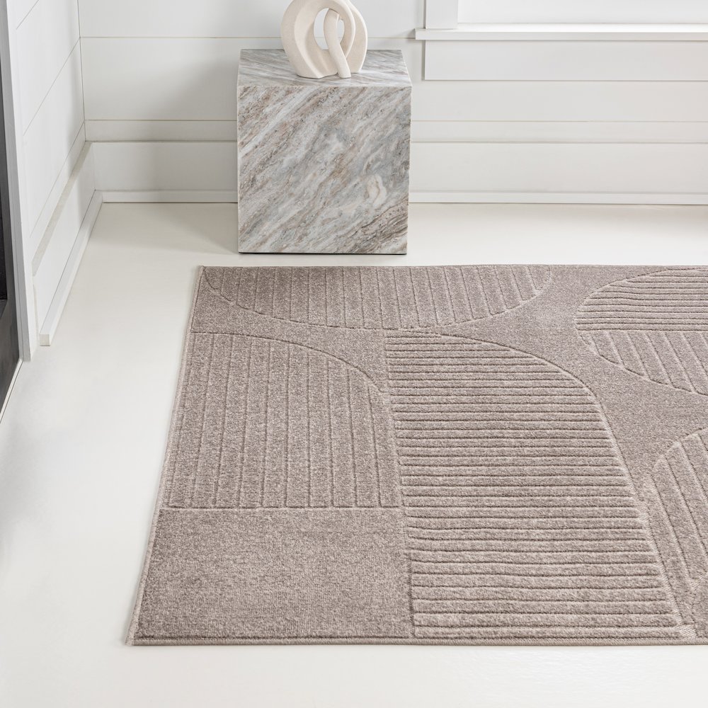 Nordby High-Low Geometric Arch Scandi Striped Indoor/Outdoor Area Rug. Picture 2