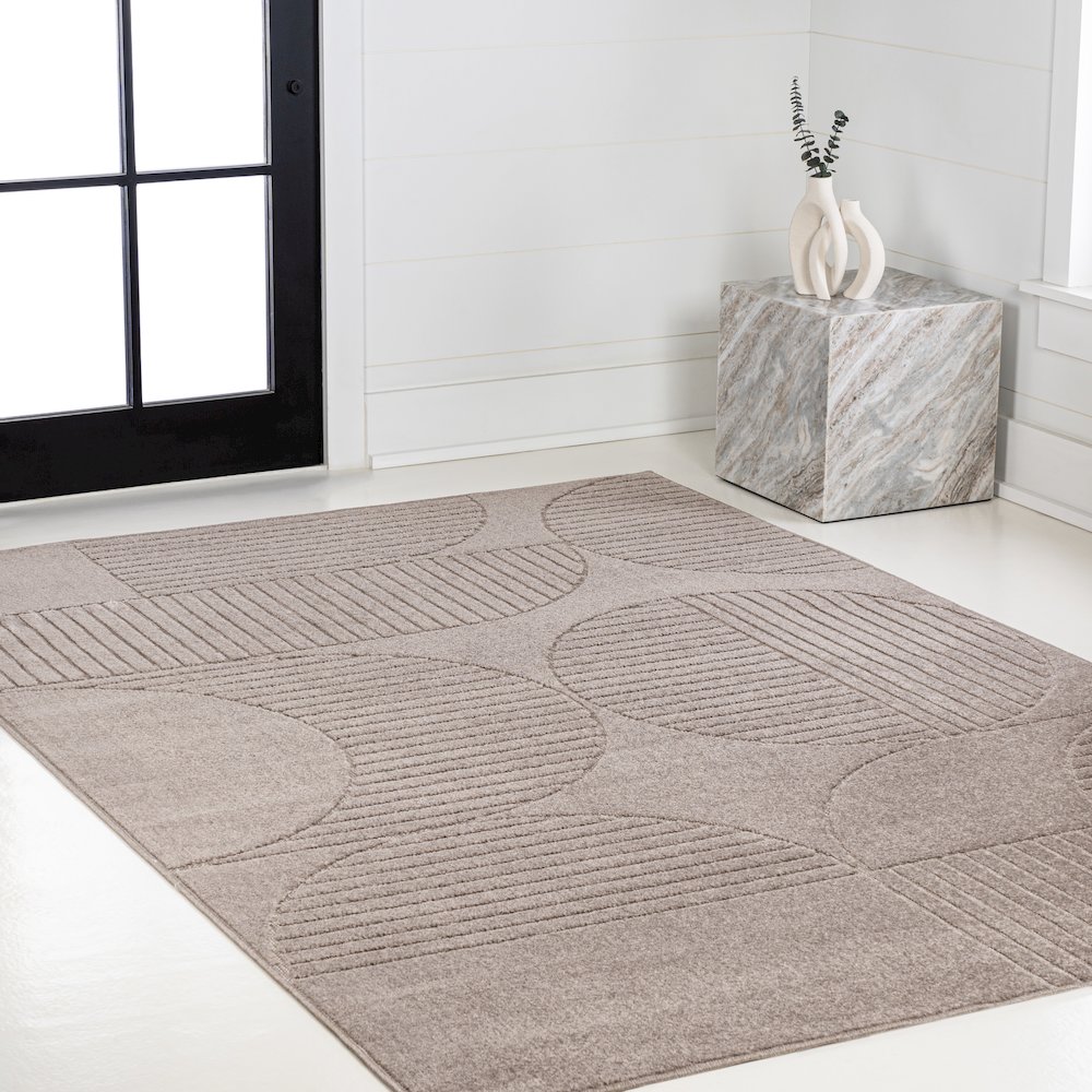 Nordby High-Low Geometric Arch Scandi Striped Indoor/Outdoor Area Rug. Picture 3