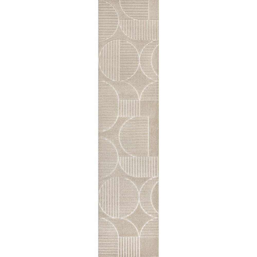 Nordby High-Low Geometric Arch Scandi Striped Indoor/Outdoor Runner Rug. Picture 1