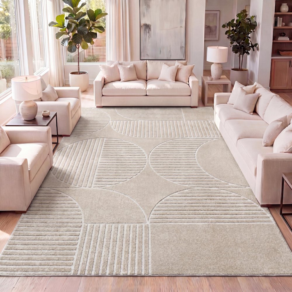 Nordby High-Low Geometric Arch Scandi Striped Indoor/Outdoor Area Rug. Picture 7