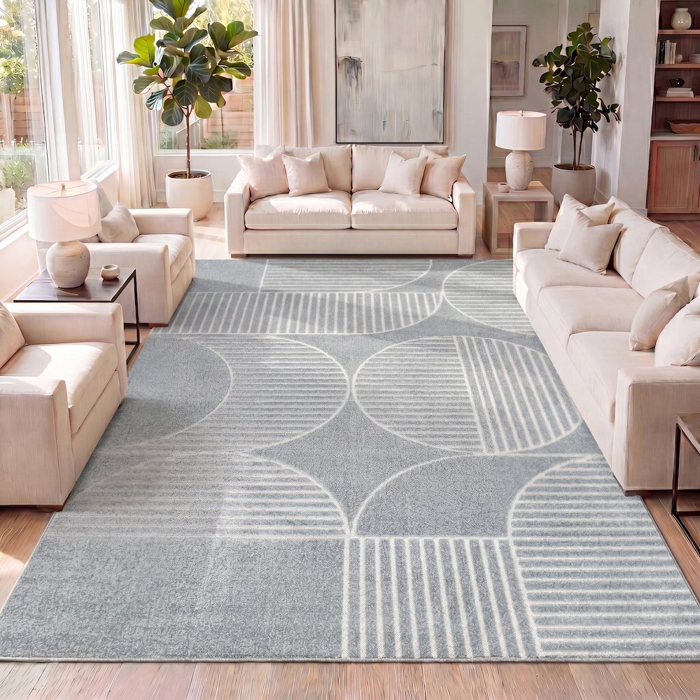 Nordby High-Low Geometric Arch Scandi Striped Indoor/Outdoor Area Rug. Picture 7