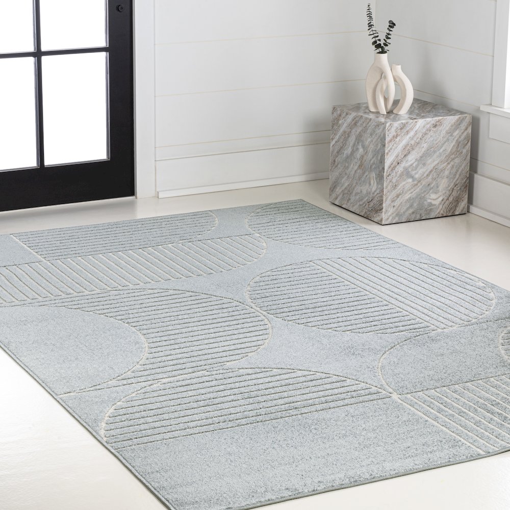 Nordby High-Low Geometric Arch Scandi Striped Indoor/Outdoor Area Rug. Picture 3