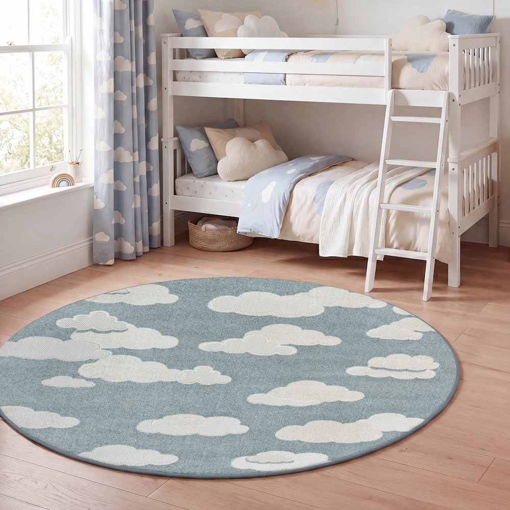 Hedwig High-Low Scandi Blue/Ivory 5' Round Indoor/Outdoor Area Rug. Picture 2