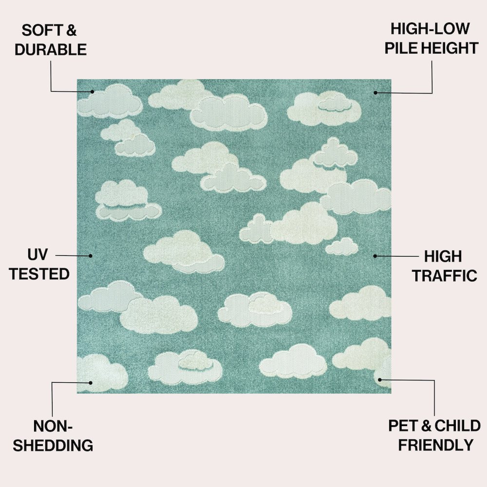 Hedwig High-Low Scandi Blue/Ivory 5' Square Indoor/Outdoor Area Rug. Picture 3