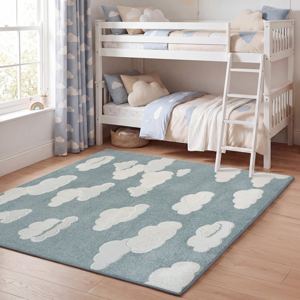 Hedwig High-Low Scandi Blue/Ivory 5' Square Indoor/Outdoor Area Rug. Picture 2