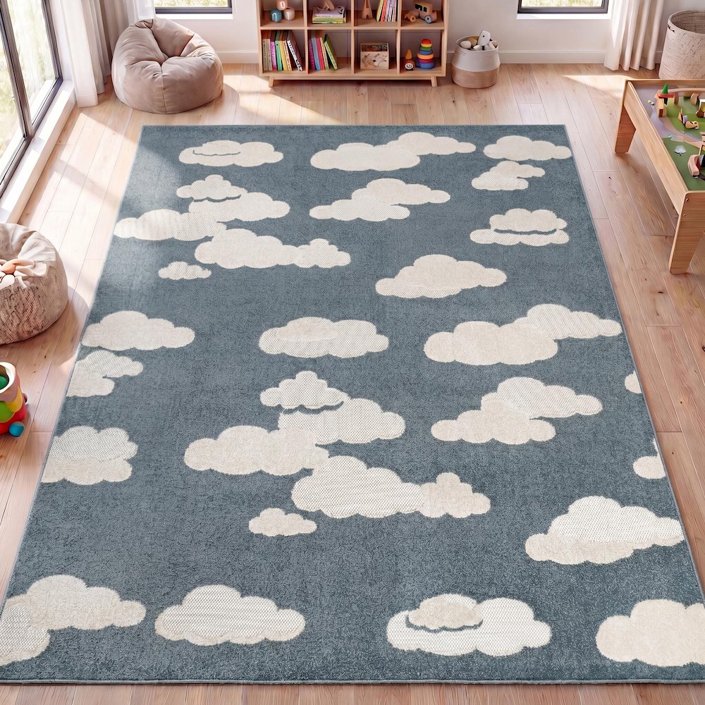 Hedwig High-Low Scandi Dark Blue/Ivory 5 ft. x 8 ft. Indoor/Outdoor Area Rug. Picture 7