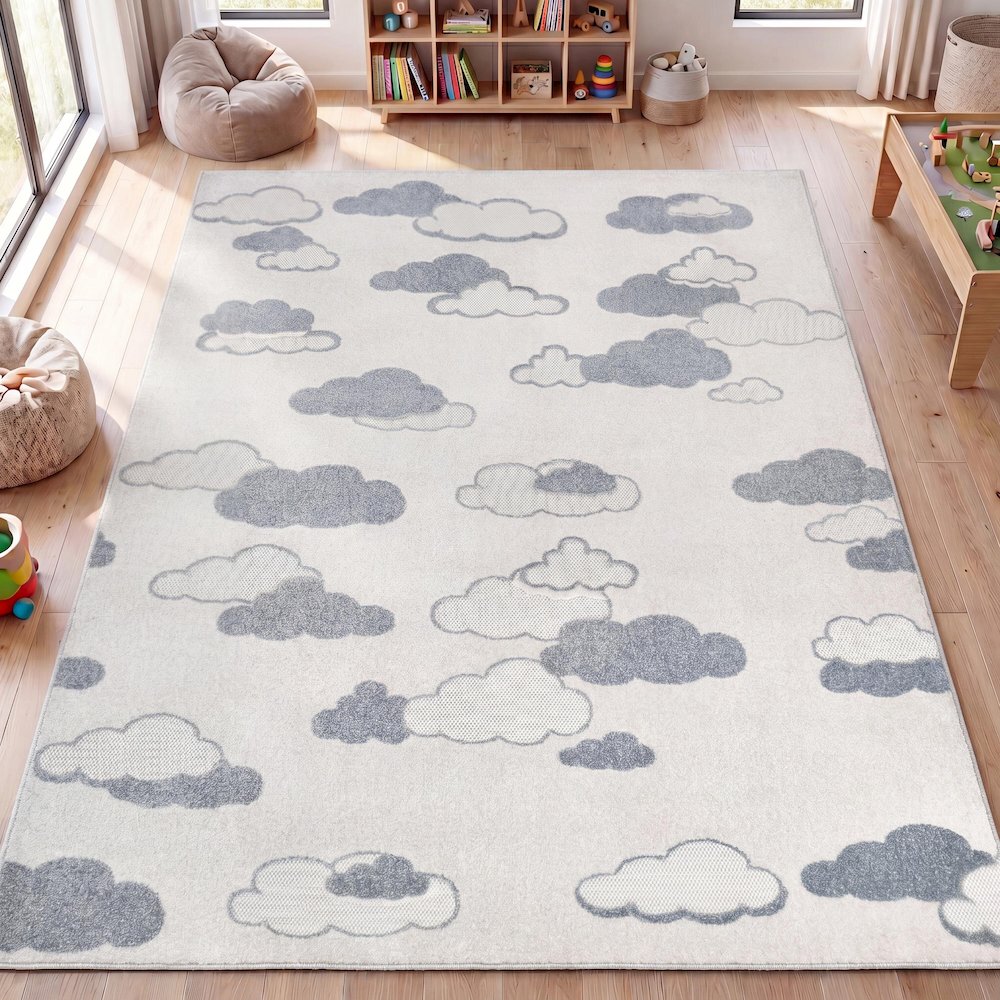 Hedwig High-Low Scandi Ivory/Blue 5 ft. x 8 ft. Indoor/Outdoor Area Rug. Picture 7