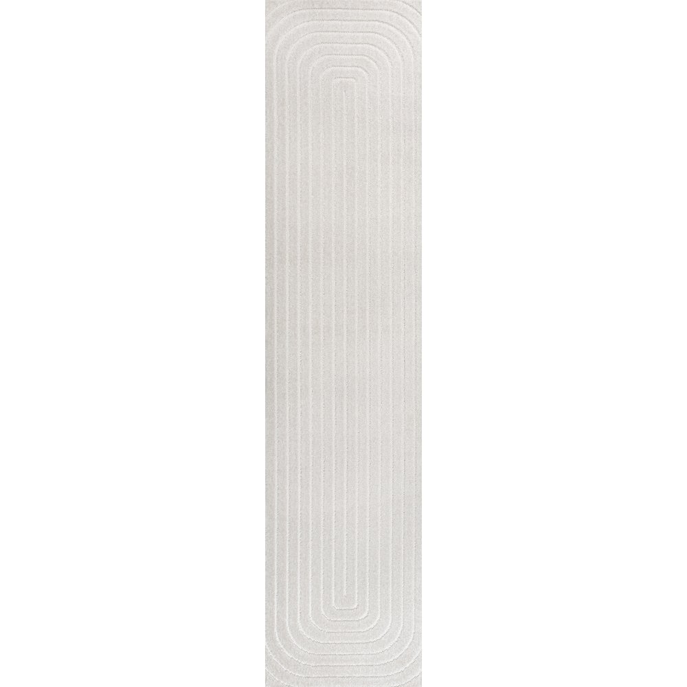 Modern Scandinavian Arch Stripe Monotone Indoor/Outdoor Runner Rug. Picture 1
