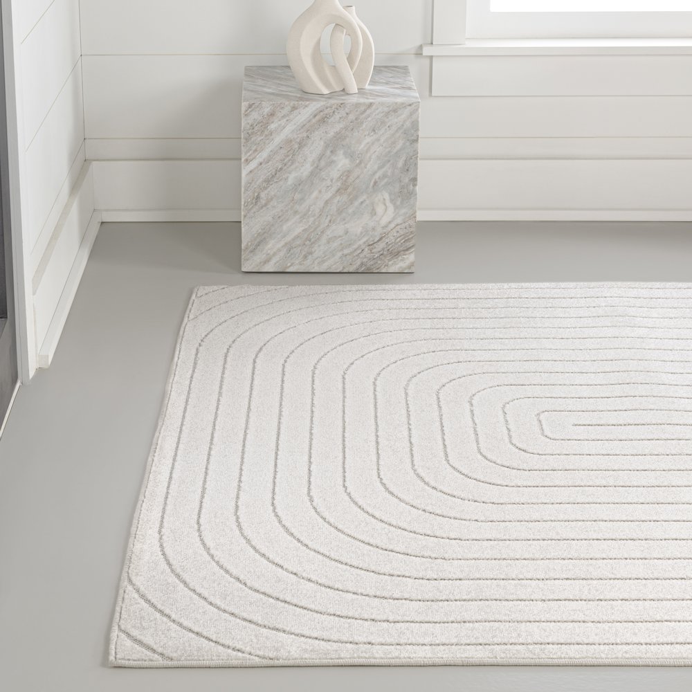 Freya High-Low Modern Scandinavian Arch Stripe Monotone Indoor/Outdoor Area Rug. Picture 2