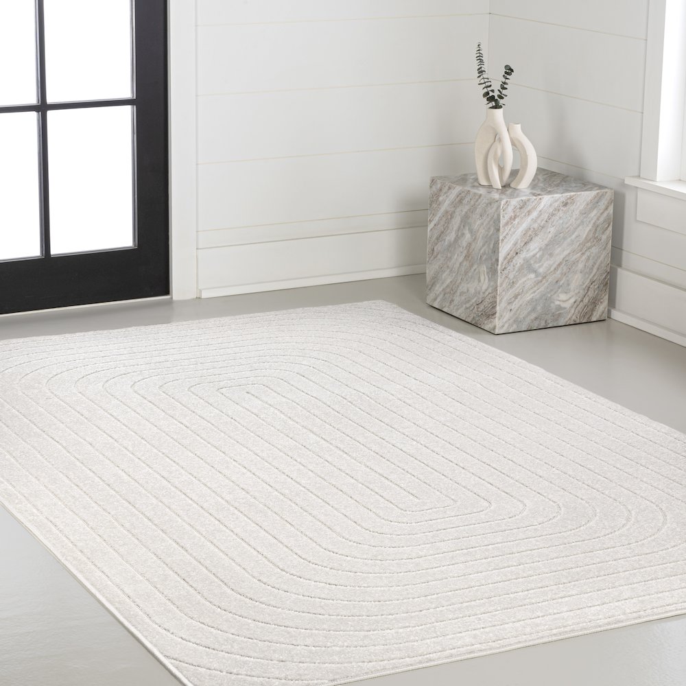 Freya High-Low Modern Scandinavian Arch Stripe Monotone Indoor/Outdoor Area Rug. Picture 3