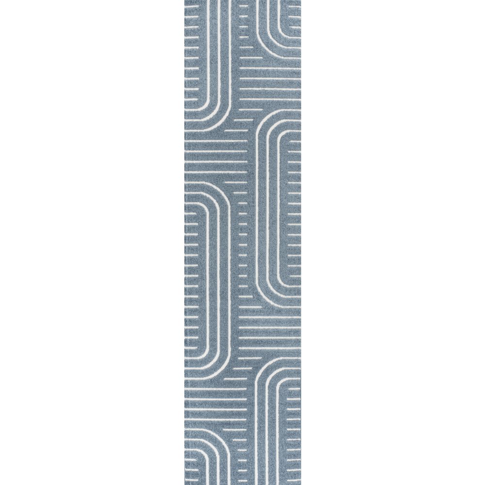 Anders High-Low MidCentury Modern Arch Stripe Two-Tone Indoor/Outdoor Runner Rug. Picture 1