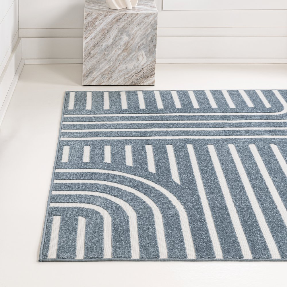 Anders High-Low MidCentury Modern Arch Stripe Two-Tone Indoor/Outdoor Area Rug. Picture 2