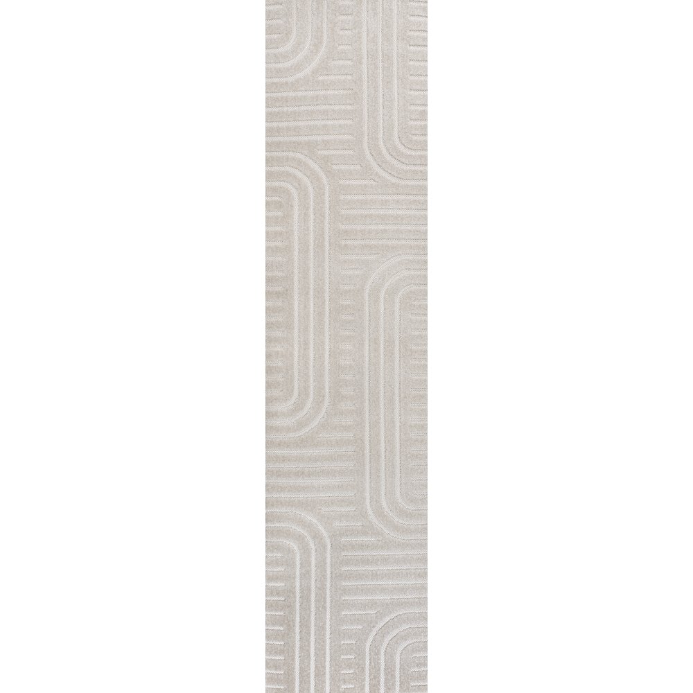 Anders High-Low MidCentury Modern Arch Stripe Two-Tone Indoor/Outdoor Runner Rug. Picture 1